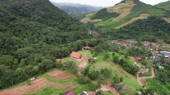 Aerial view of Sapan village, The city in valley, Nan, Thailand by drone