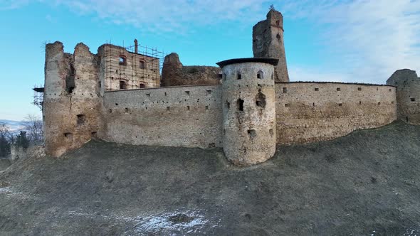 Aerial view of castle in Zborov village in Slovakia alt