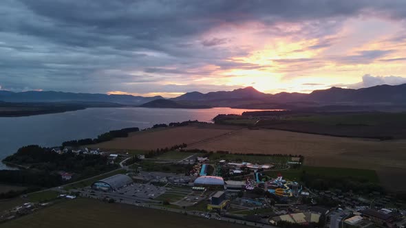 Aerial view of the Tatralandia swimming pool in the town of Liptovsky Mikulas in Slovakia alt