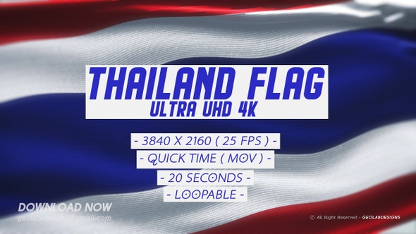 Thailand Flag - Ultra UHD 4K Loopable, Motion Graphics | VideoHive