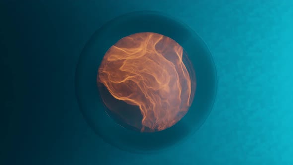 3d Render Illustration of a Sphere in Blue with a Fireball in the Center