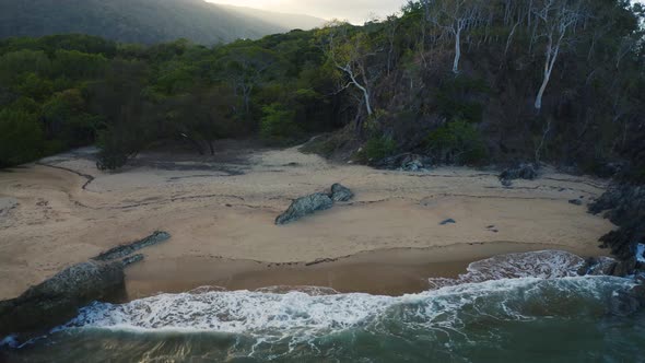 Aerial, Beautiful Seascape And A Beach With Beautiful Rocks In Palm Cove, Queensland, Australia