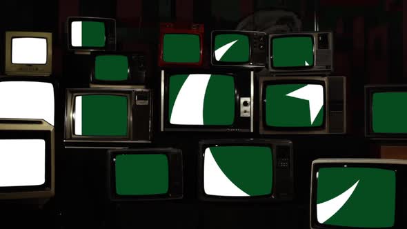 Flag of Pakistan and Retro TVs. alt