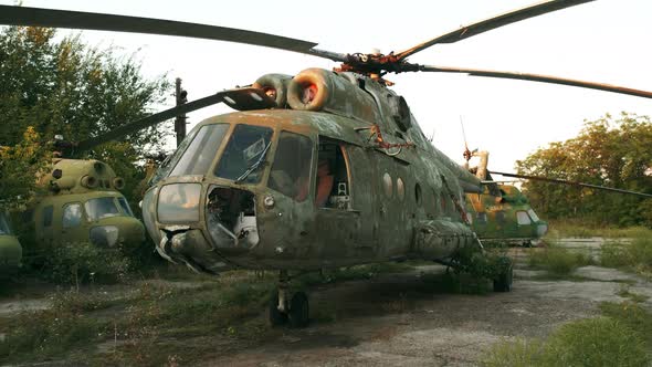 MI8 Helicopters with Broken Flight Deck at Old Aerodrome