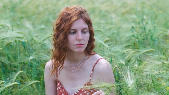 Portrait of Attractive Female on Grass at Sunset alt