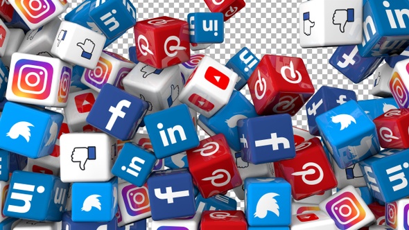 Social Media Icons Transition  - Facebook, Twitter, Youtube, Instagram, Linkedin, Pinterest and Like