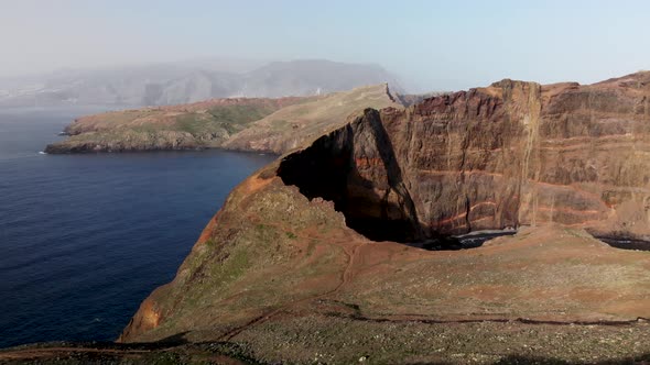 Drone Flying Over Ponta de Sao Lourenco Coastline,  Madeira Island, Portugal