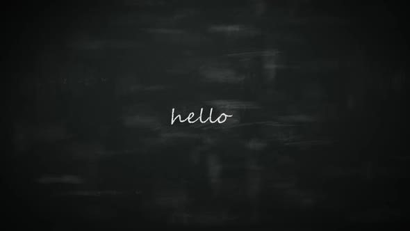 Hello' in English, German, Russian, French, Spanish, Portugese. Blackboard. alt