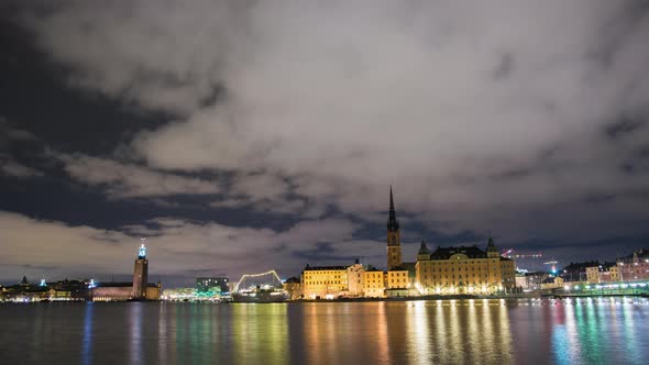 Stockholm city skyline at night Time Lapse Tilt
