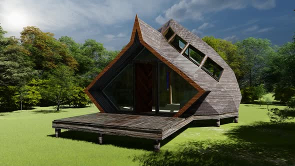 Wooden house concept design in the middle of the forest alt