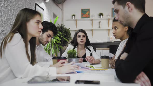 Female Team Leader at Office Meeting. Young Multiethnic Business People Brainstorm in Trendy alt