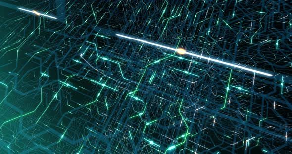 4K seamless loop of printed circuit board (PCB) in motion. alt