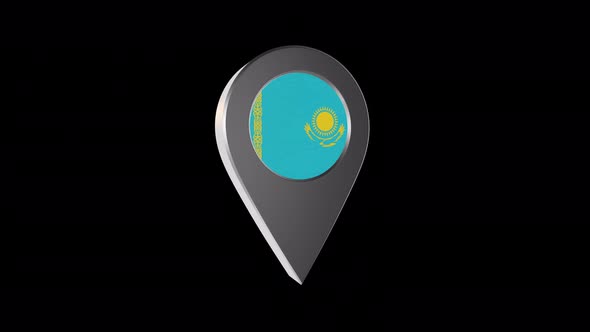 3d Animation Map Navigation Pointer With Kazakhstan Flag With Alpha Channel - 4K alt