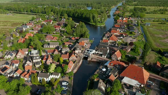 Aerial Drone View Of Ossenzijl Village In Overijssel Province, The Netherlands. alt