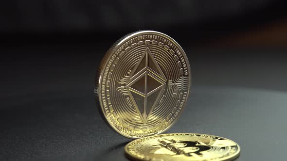 Bitcoin BTC Spins on a Black Background Digital Coin Cyberspace Cryptocurrency Background Bitcoin alt