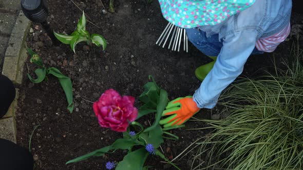 Preschool Pretty Little Girl Kid Daughter Wear Works Gloves Humic Boots Preparing Soil to Plant