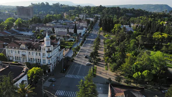 The Center of the City of Sukhum in the Summer at Sunset alt