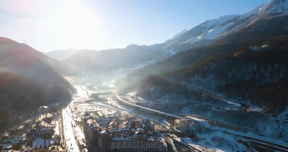 Sochi Adler EstoSadok 22 February 2022 Aerial View of the City Main Road Downtown Mall and Mountains alt