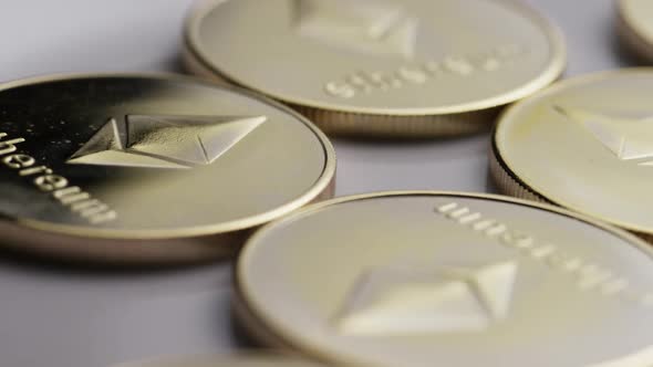 Rotating shot of Ethereum Bitcoins alt