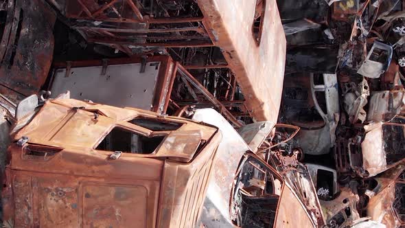 Vertical Video Irpin Bucha District  Destroyed Cars During the War in Ukraine alt