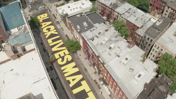 Aerial Drone Shot of Black Lives Matter Mural in Bed-Stuy, Brooklyn, New York