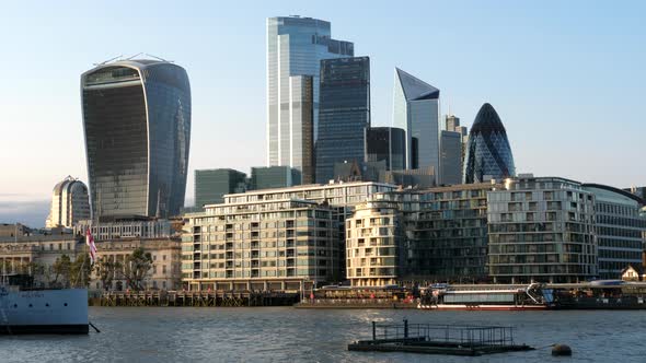 Scenic View Of The London Financial District With The Walkie Talkie, Scalpel, And The Gherkin Buildi alt