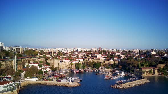 Aerial drone photograph of Antalya bay in Antalya city.