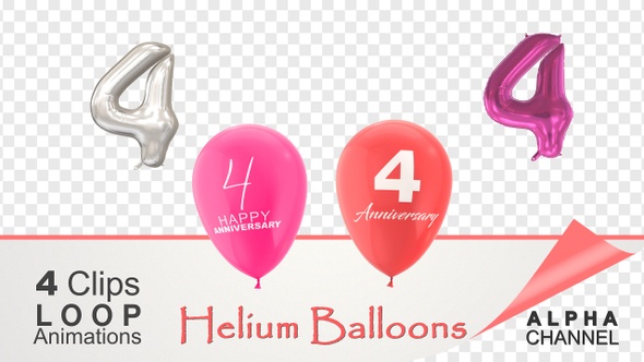 4 Anniversary Celebration Helium Balloons Pack