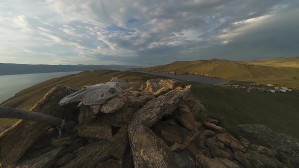 Lake Baikal. Olkhon Island, Hujir Village, Shamanka Rock. Timelaps alt