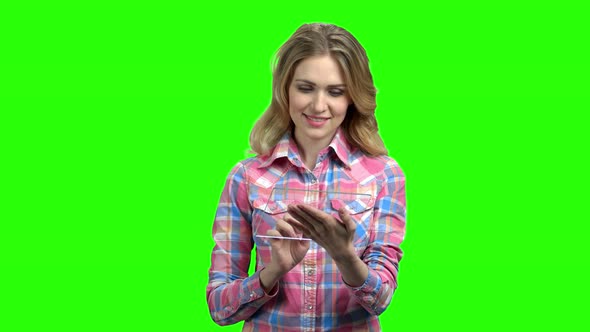 Young Pretty Woman Using Glass Digital Tablet alt