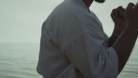 Sportsman Training Hands Fighting Exercises Close Up alt