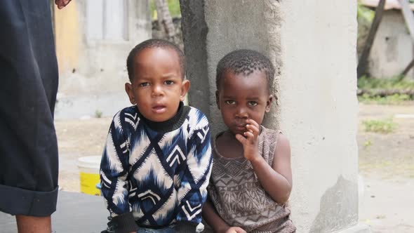Portrait of Local African Children in a Poor Village Near Slum Zanzibar Africa alt