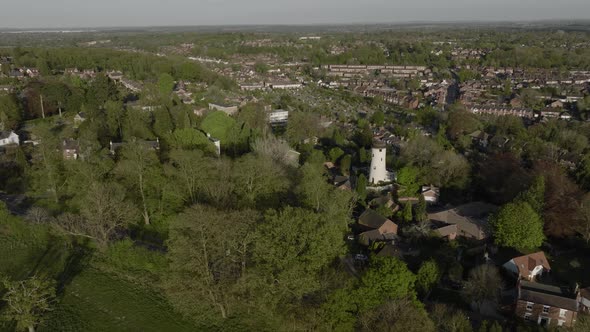Springtime Aerial View England Market Town Suburbs UK Trees Houses Kenilworth