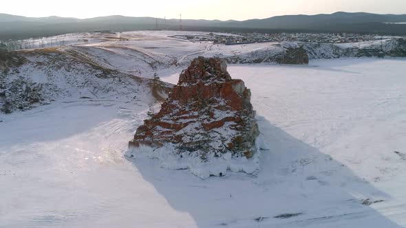 Aerial View on Shamanka Rock on Olkhon Island in the Morning alt
