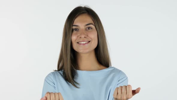 Inviting Beautiful Girl, White Background in Studio alt
