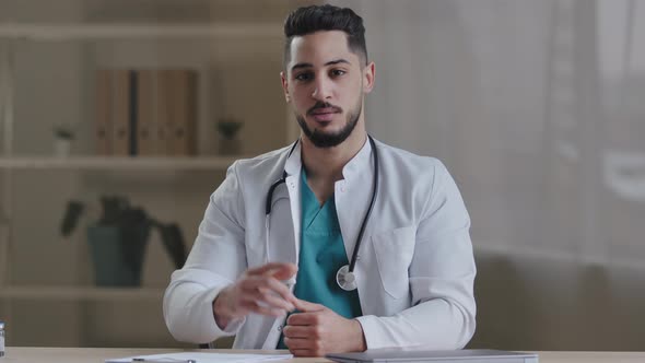 Qualified Male Arabian Intern Doctor Practitioner Therapist Psychiatrist Man Guy Warn About Health alt