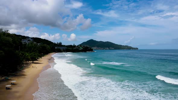 Phuket beach sea travel trip. After covid-19. Phuket Thailand. Aerial view of Tropical aerial landsc alt