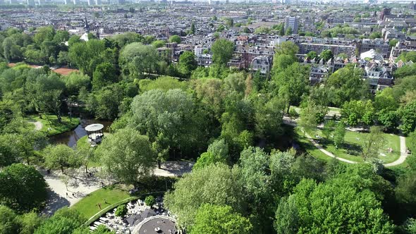 Aerial view of Vondelpark in Amsterdam, Netherlands. Famous place in dutch city to visit.