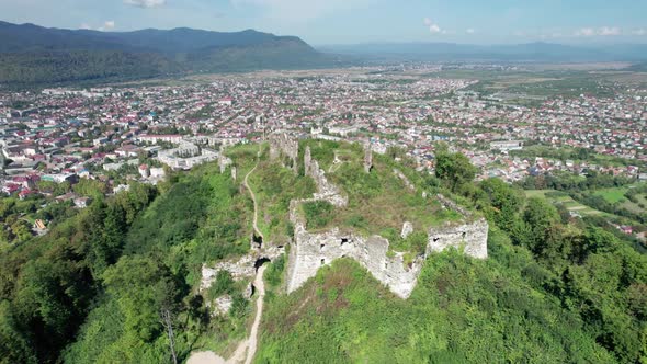 The Khust Castle in Transcarpathia Aerial View Western Ukraine alt