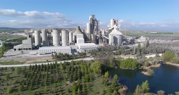Cement Factory and Lake in Drone Video alt