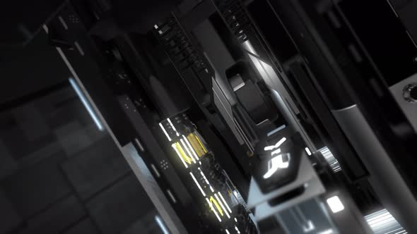 Rotating details and shining indicators inside of technological mechanism alt