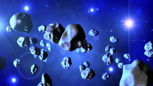 Animation of Asteroids floating in space