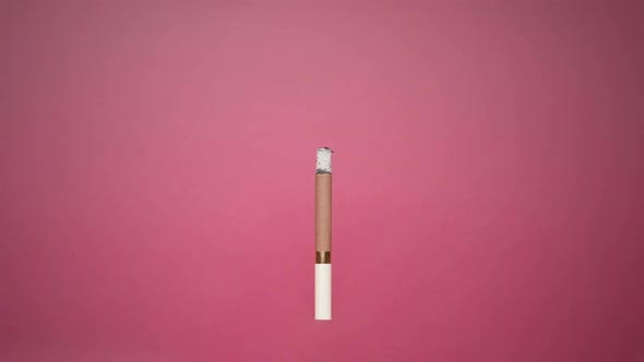 A Cigarette Smolders On Pink Background alt