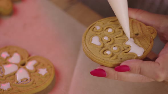 Closeup Making Handmade Cookies Edible Decoration for Xmas Tree, Baking