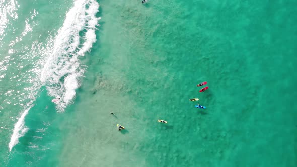 Top Down view of a Surfers at a Beach in Australia