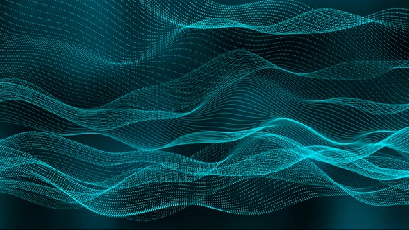 Cyan Color Background Digital Particle Line Wave Animation alt
