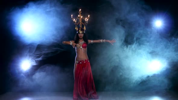 Attractive Belly Dancer Continue Dancing with Candles on Her Head, Black, Smoke alt