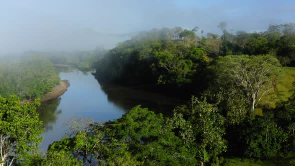 Aerial Drone View of San Carlos River (Rio San Carlos) in Costa Rica, that Connects to Nicaragua, wi alt