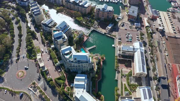 Flying over the marina canals.