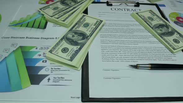 Financial Business Contract And Dollars On The Table In The Office Of The Company alt
